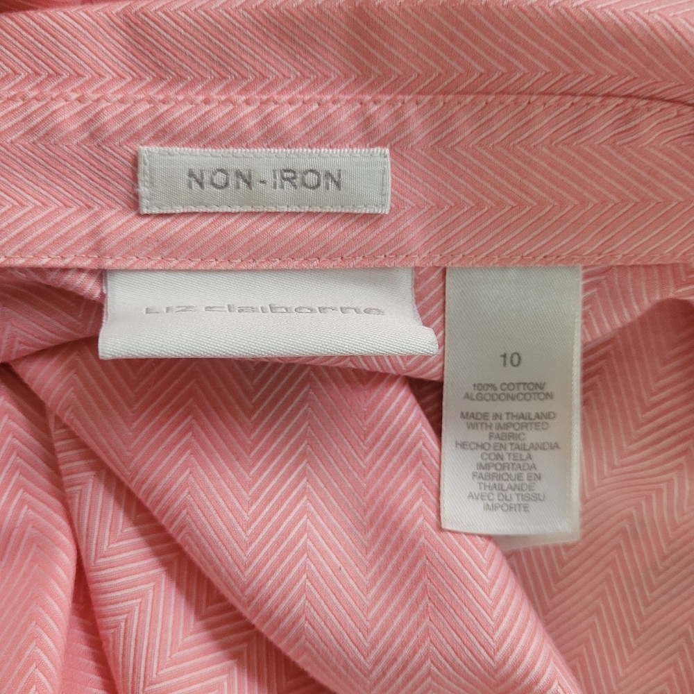 Liz Claiborne pink herringbone pattern, no iron Oxford shirt in size 10 - Picture 9 of 12